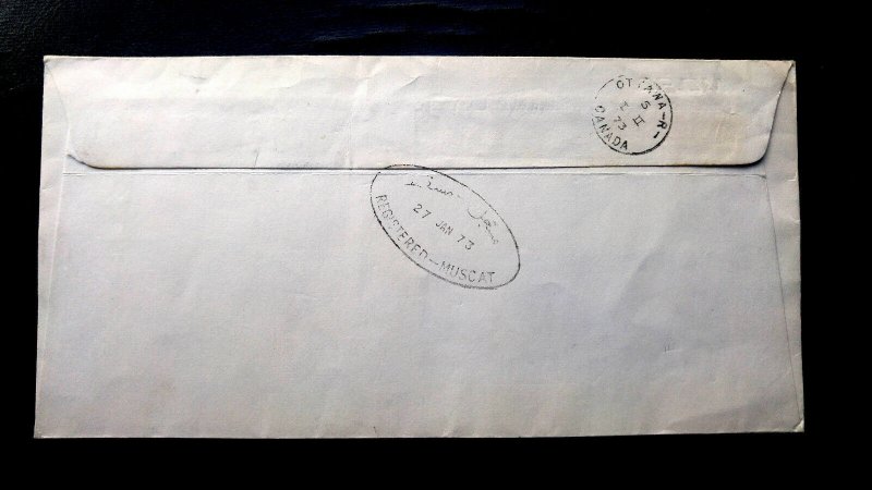 VERY RARE EARLY OMAN 1973 MUSCAT “REGISTERED” COVER HIGH VALUE 220 B STAMPS COVE