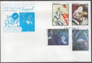 GRENADA Sc #1469-72 FDC SET of 4 DIFF MARC CHAGALL PAINTINGS