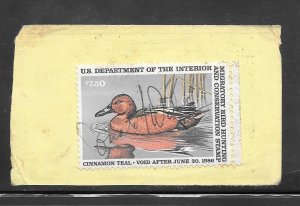 #RW52 Used Federal Duck Stamp on License Piece