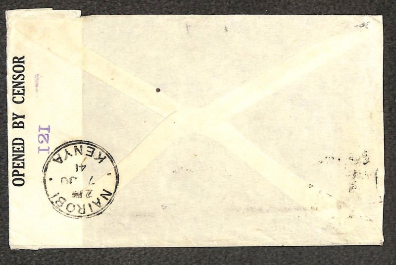 KUT 76a STAMP WW2 MILITARY CENSORED NAIROBI KENYA TO NEW YORK COVER 1941