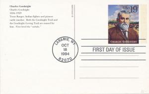 United States sc# UX189 FDC on Postcard - Charles Goodnight - pm 1994