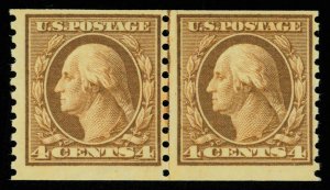 United States #457 Mint  fine  joint line pair Cat$390 1916, 4¢ brown, horiz...