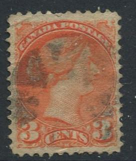 Canada -Scott 37 - Queen Victoria -1873 - Used - Single 3c Stamp