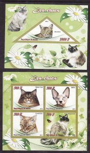 Benin- 2 unused NH sheets-Animals-Cats-2015-