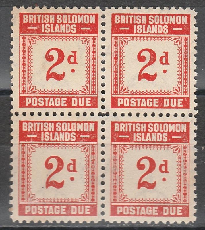 BRITISH SOLOMON ISLANDS 1940 POSTAGE DUE 2D BLOCK MNH **