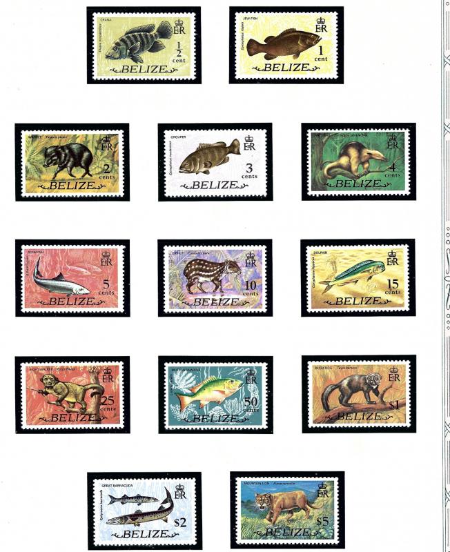 Belize 327-39 MNH 1974 Definitive Set (Fish and Animals)