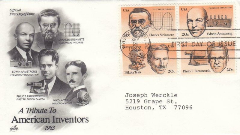 1983, American Inventors, Blk/4, Artcraft, FDC (D13059)