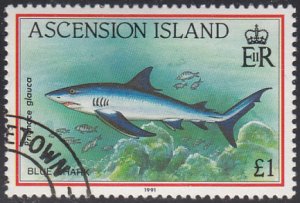 Ascension 1991 used Sc #529 1pd Blue shark