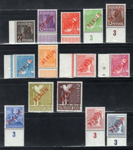 GERMANY BERLIN 1949 9N21-9N34 RED OVERPRINTS PERFECT MNH EXPERTIZED LIPPSCHUTZ