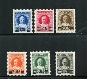 VATICAN CITY PROVISIONAL OVERPRINTS  SCOTT #35-40 MINT NEVER HINGED  PRISTINE