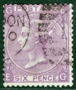 GB QV Stamp SG.109 6d Mauve Plate 9 (1870) EG Used Cay £90+ {samwells}XRED82