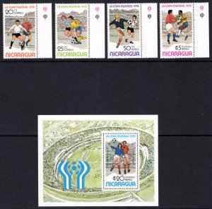 Nicaragua 1978  WORLD CUP ARGENTINA'78 Set (4) + Souvenir Sheet MNH