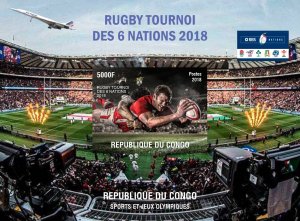 Congo (Brazzaville) 2018 RUGBY 6 NATIONS 2018/CONCORDE S/S IMPERFORATED MNH