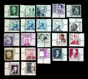 US #1278 -1295 Plate # Singles Used Prominent Americans Lot of 22