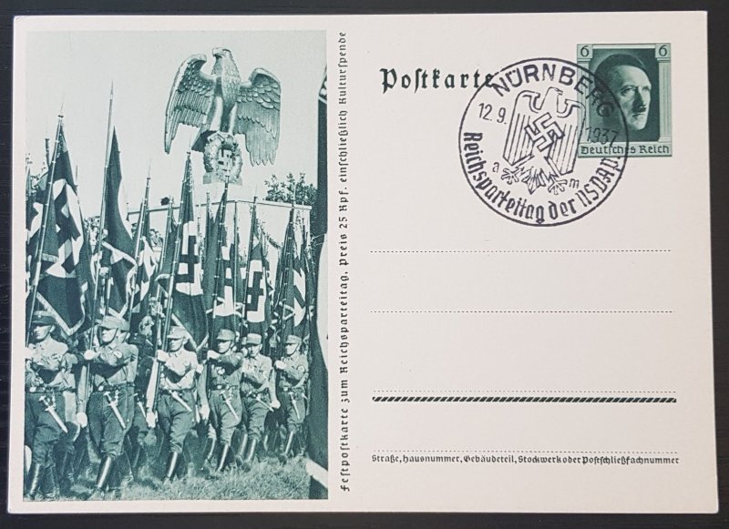 GERMANY THIRD 3rd REICH ORIGINAL POSTAL CARD NÜRNBERG RALLY 1937 SPECIAL CANCEL