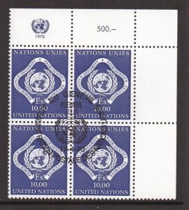 United Nations Geneva  #14 cancelled  1970 peace justice  10fr  block of 4