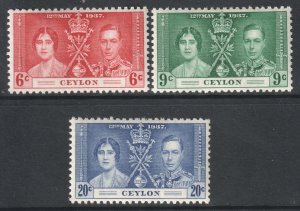 Ceylon Scott 275/277 - SG383/385, 1937 Coronation Set MH*