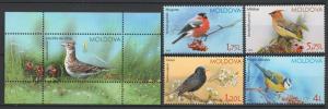 Moldova 2015 Birds 4 MNH stamps + Block