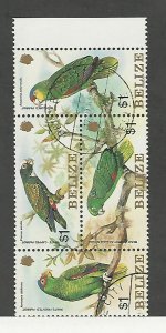 Belize, Postage Stamp, #739 Used Block, 1984 Birds, Parrots