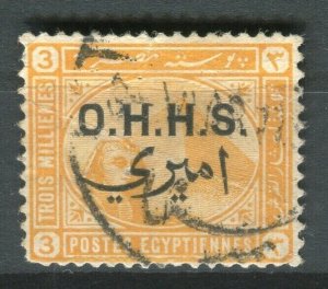 EGYPT; 1907 early Official issue ' OHHS ' Optd fine used 3m. value