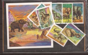 1991 Tanzania - Sc 792-9 - Used VF - Singles & Souvenir Sheet - Elephants