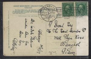 THAILAND (P0612B)   INCOMING PPC  1918  FROM USA  FRANKED WASHINGTON 1CX2