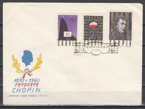 Poland, Scott cat. 906-908. Composer F. Chopin issue on a First Day Covers.