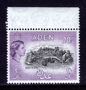 ADEN — SCOTT 61A — 1957 20/- LT. VIOLET & BLACK QEII PICTORIAL — MH — SCV $65