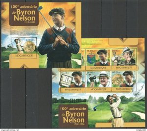 2012 Mozambique Sport Golf 100 Anniversary Byron Nelson 1Kb+1Bl ** Bc1199