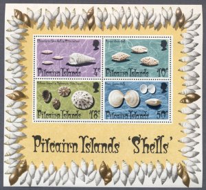 SEA SHELLS - OCEAN LIFE - PITCAIRN ISLANDS: 1974 MNH Souvenir Sheet; Sc 140a 