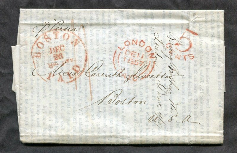 p511 - GB 1857 Folded Cover / Folded Letter SFL to USA. Contents. Packet PERSIA