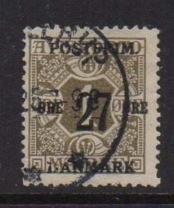 Denmark Sc 145 1918 27 ore ovpt on 1 ore stamp used