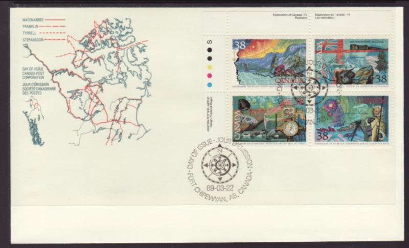 Canada 1236a Explorers Plate Block Canada Post U/A FDC