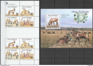 K0305 2010 Mozambique Wwf Antelopes Wild Animals Fauna #3658-3661 Kb+Bl316 Mnh