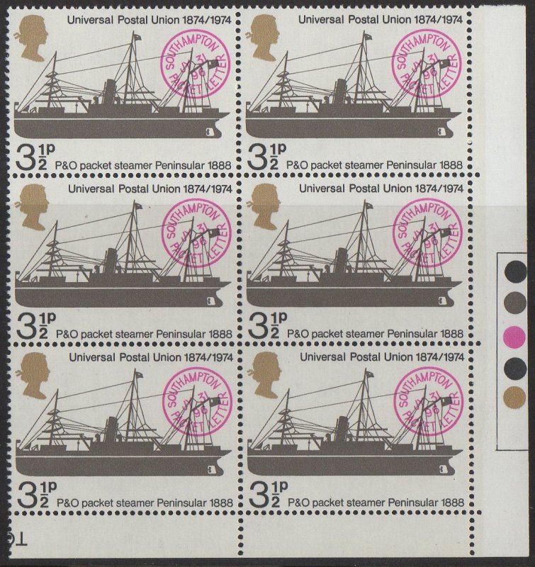 GB (L001) - 1974 Sg954 3½p From U.P.U. Set. T/L Block of 6