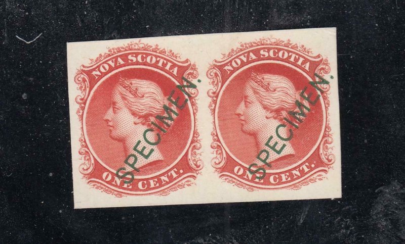 NOVA SCOTIA # 8TCiii VF-MINT PAIR 1ct Q/VICTORIA SPECIMEN OVERPRINTS CV $100