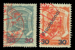 COLOMBIA 1923 AIRMAIL - PROVISIONAL surcharges set Scott C51-C52 used