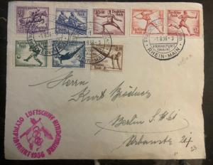 1936 Germany Hindenburg Zeppelin Olympics Front Cover to Berlin # B82-B89 LZ 129