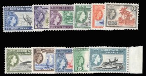 Gilbert and Ellice Islands #61/72 Cat$66.25, 1956 QEII, complete except for 3...