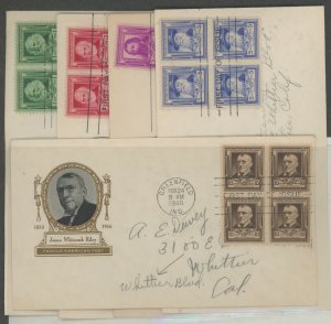 US 864-868 1940 1c to 10c Famous Poets. Complete set of 5 on Cacheted FDCs.