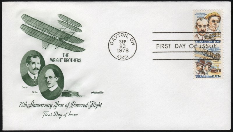 SC#C91-92 31¢ Wright Brothers Pair FDC: Artmaster (1978) Unaddressed