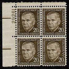 SCOTT # 1289  20 CENT GEN. GEORGE C. MARSHALL MINT NEVER HINGED PLATE BLOCK  GEM