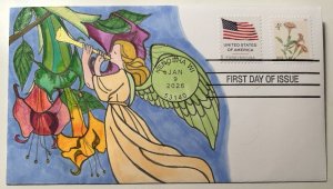 2026 Angels Trumpets FDC Stamp 4c Hand Drawn Cachet Flower Garden