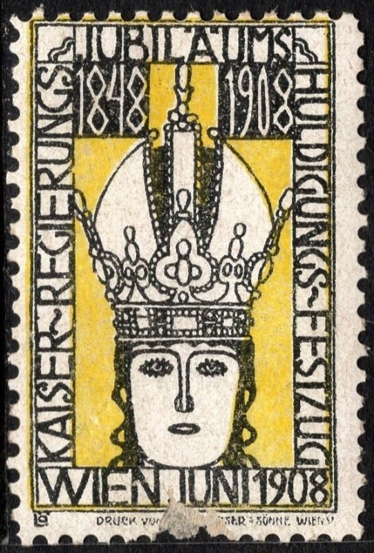 1908 Austria-Hungary Small 7/8 x 1 1/2 Poster Stamp Anniversary Franz Joseph I