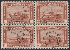 Canada #175 20c Arch issue Harvesting Used Block of 4 F-VF Waterloo Split Rings