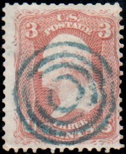US #65 F/VF used with well struck blue target cancel, Very Nice!   Est $15-20.00