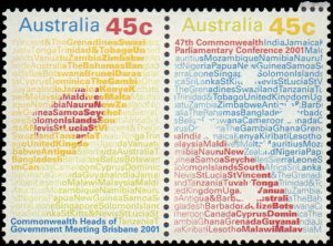 Australia #1995a, Complete Set, Pair, Horz., 2001, Never Hinged