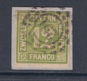 Bavaria Sc 13 used 1862 12k yellow green on sm piece, 291 PREMIUM Cancel