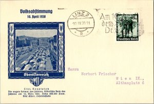 Germany 6pf Union of Austria and Germany 1938 Linz 2 Wien Am 10.April dem Fuh...