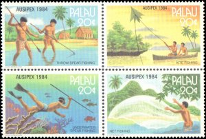 Palau #58a, Complete Set, Block of 4, 1984, Stamp Show, Never Hinged